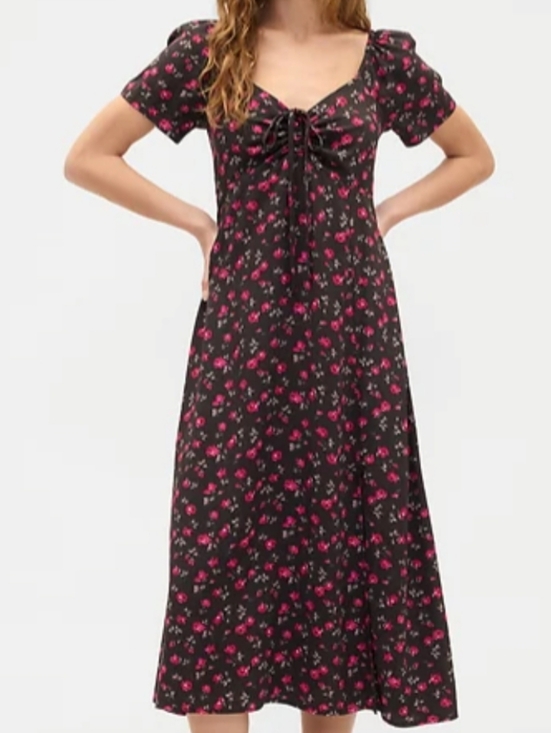 GAP Dresses & Skirts - NWT - GAP Brown Floral Puff Short Sleeve Midi Dress - Size XXL